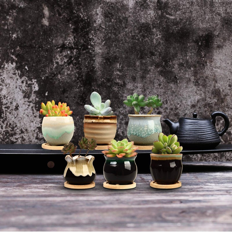 Brajttt 2.1 Inch Succulent Pot with Drainage,Planting/Flower Pots,Small Planter for Mini Plant Ceramic Flowing Glaze Base Serial Set with Holes - Image 5